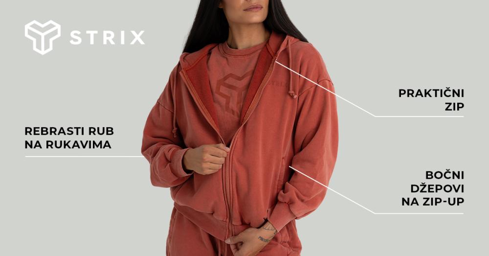 Ženska isprana majica s kapuljačom s patentnim zatvaračem crna - STRIX