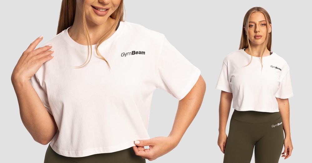 Ženska skraćena bijela majica kratkih rukava Limitless - GymBeam