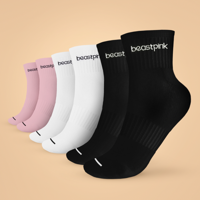 Midhigh Socks 3Pack White Black Pink - BeastPink
