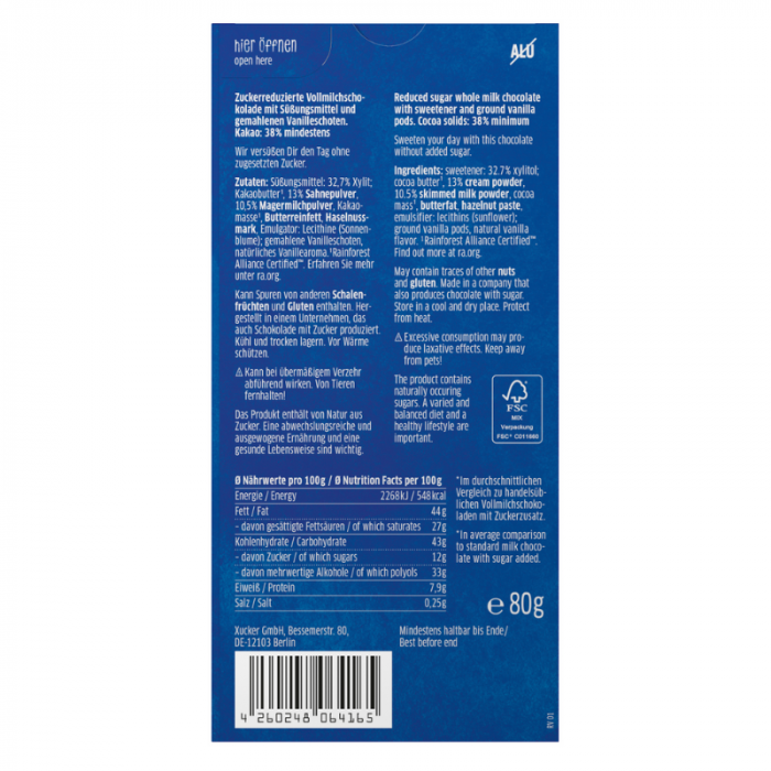 Mliječna čokolada - Xucker 80 g