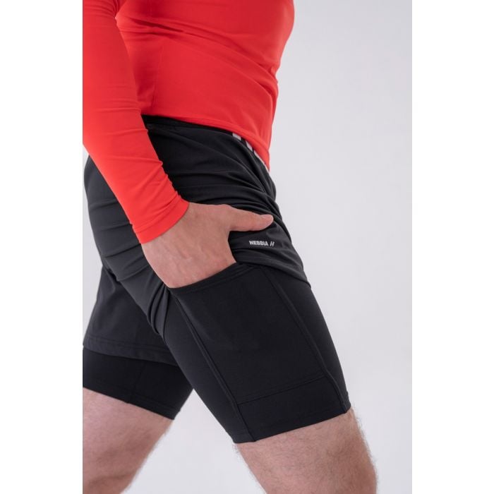Muške kratke hlače Double-Layer Black – NEBBIA XXL