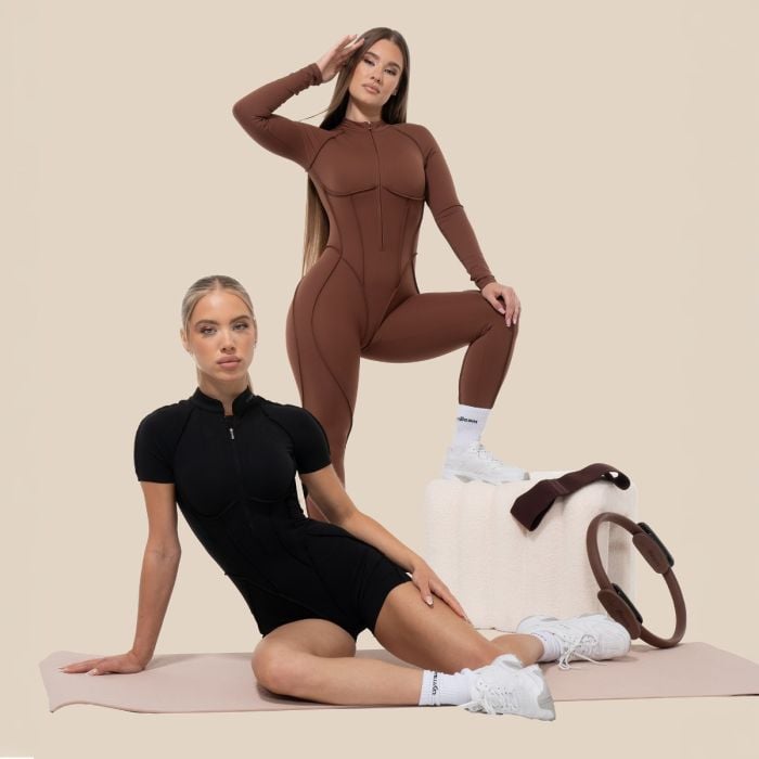 Dámský overal Zip-Up Cosmo Brown - GymBeam L