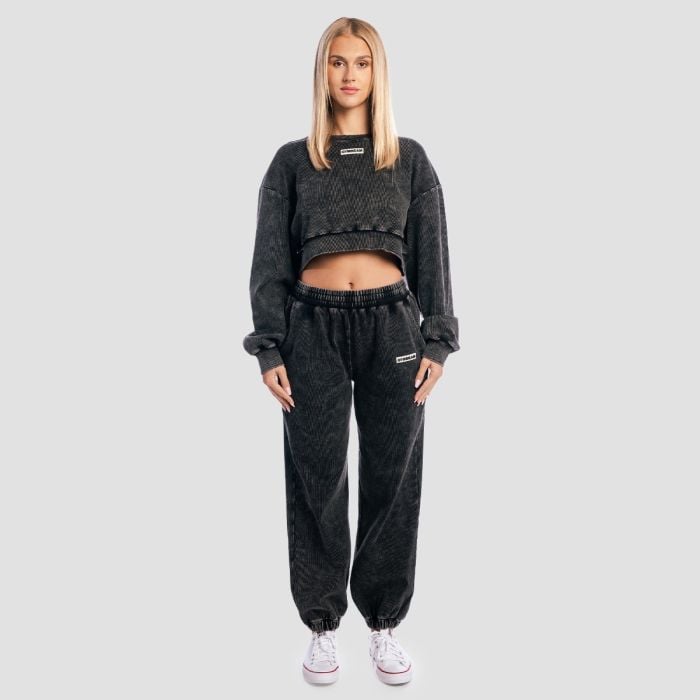Ženska Cropped dukserica Aura Washed Black - GymBeam S