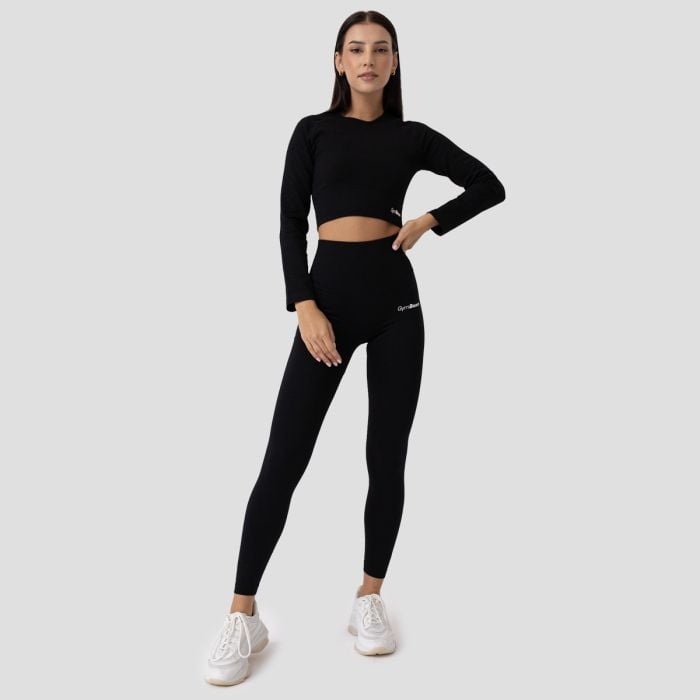 Ženski crop top Ribbed Flo Black - GymBeam XL