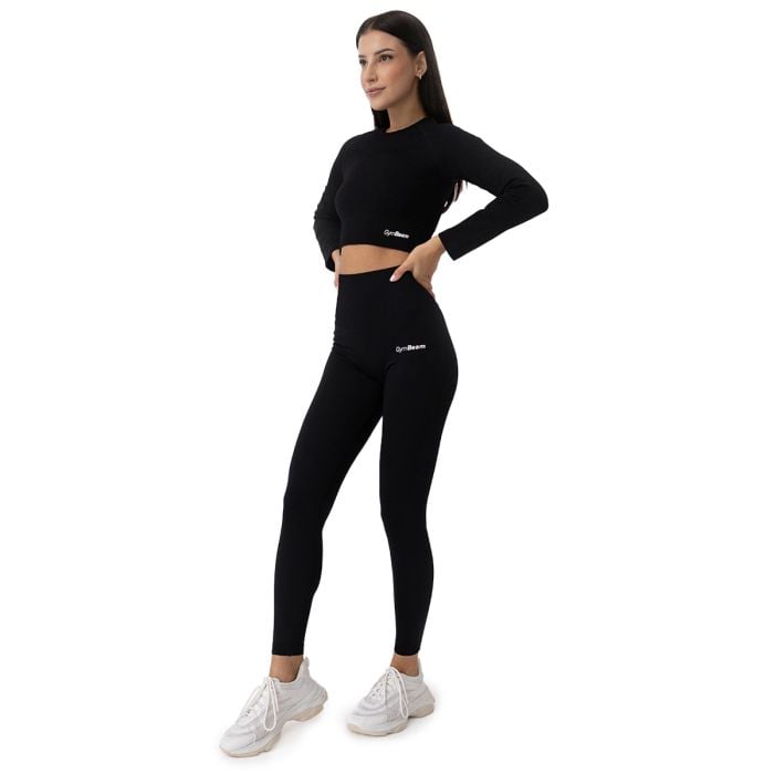 Ženski crop top Ribbed Flo Black - GymBeam XL