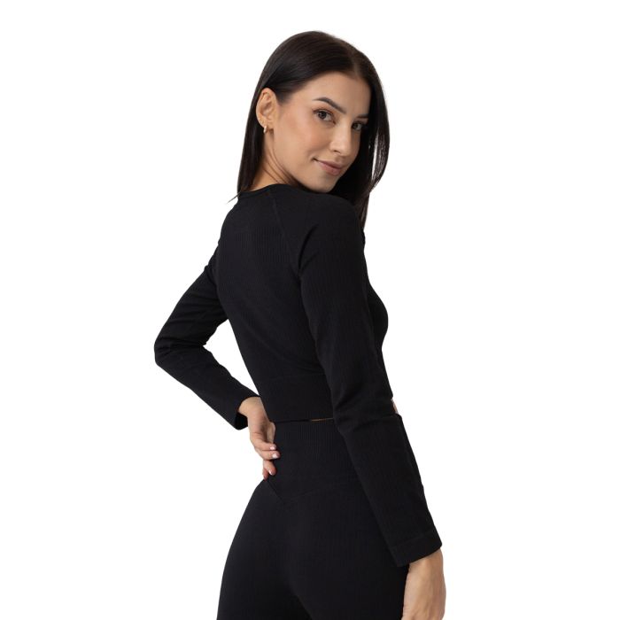 Ženski crop top Ribbed Flo Black - GymBeam XL