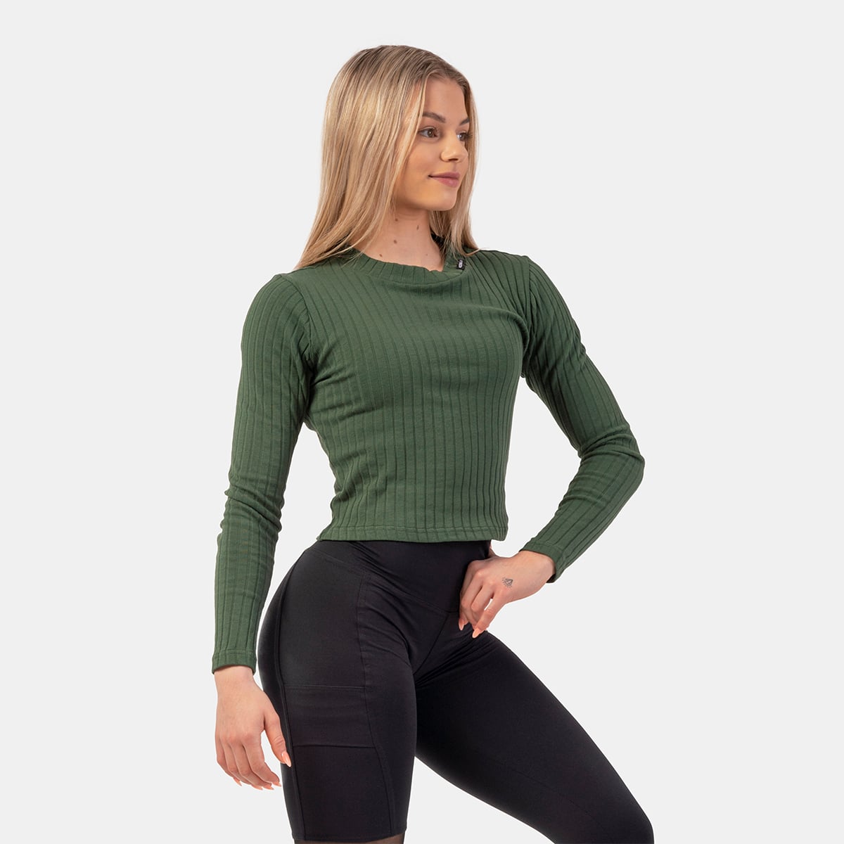Ženska majica dugih rukava Top Organic Cotton Dark Green - NEBBIA