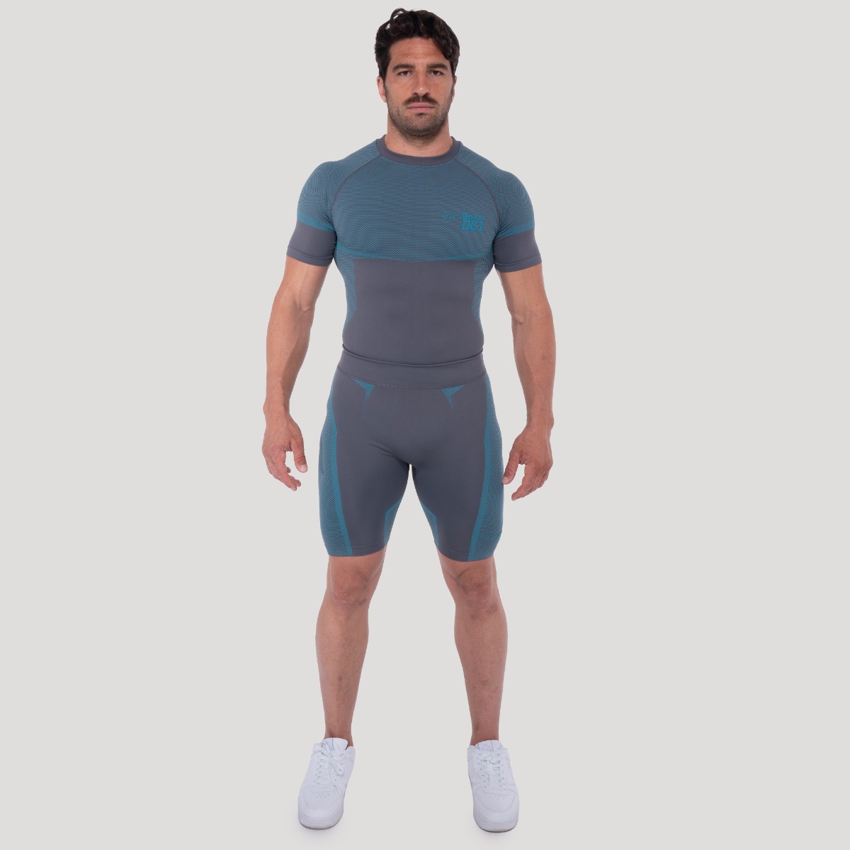 GymBeam OG1 Seamless T-shirt Grey/Blue - Veličina: S | Boja: Sivá | Težina: 0,2076 g | Pakiranje: 90 · záber 6