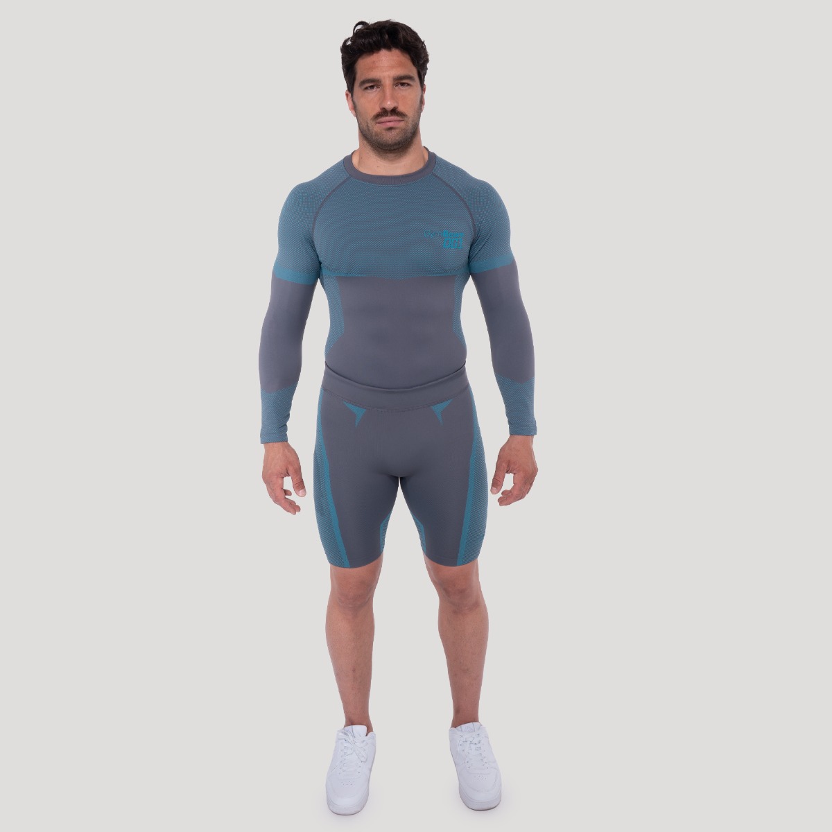 GymBeam OG1 Seamless Longsleeve Grey/Blue - Veličina: L | Boja: Sivá | Težina: 0,3 g | Pakiranje: 70 · záber 6