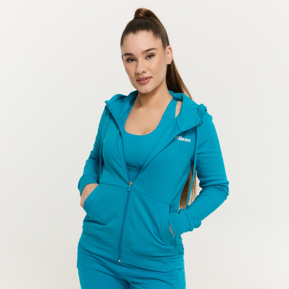 Ženska dukserica Limitless Zip Up Aquamarine - GymBeam