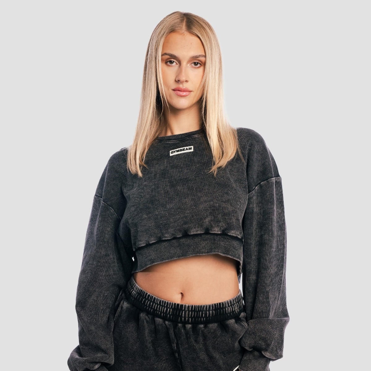 Ženska Cropped dukserica Aura Washed Black - GymBeam